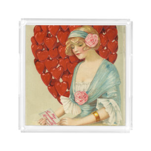 Romantic Elegant Retro Valentine, John Winsch 1910 Acrylic Tray