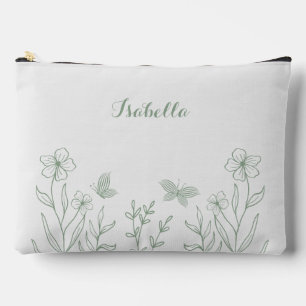 Romantic elegant sage green floral  accessory pouch