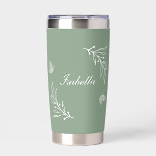Romantic elegant sage green floral  insulated tumbler