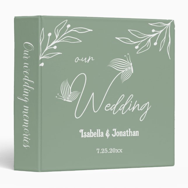 Romantic elegant sage green floral photo album 3 ring binder (Front/Spine)