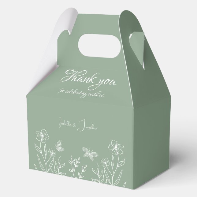 Romantic elegant sage green floral wedding favor boxes (Front)
