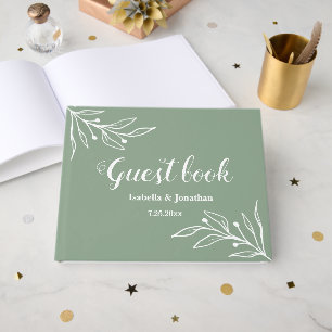 Romantic elegant sage green floral wedding guest book