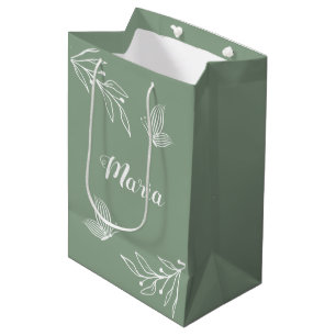 Romantic elegant sage green floral wedding medium gift bag