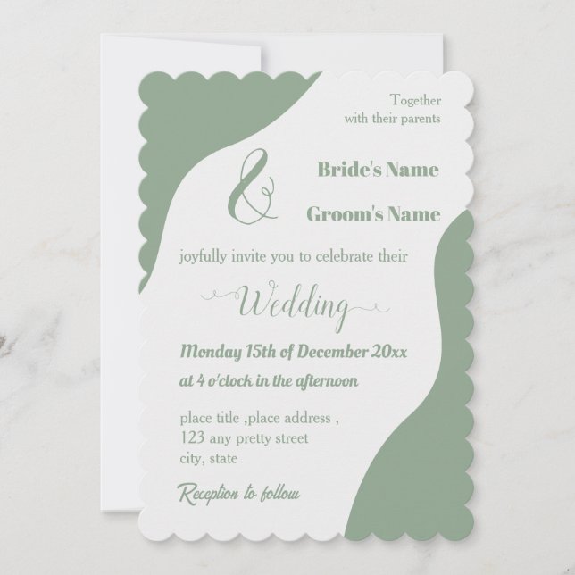 Romantic elegant sage green wedding invitation (Front)