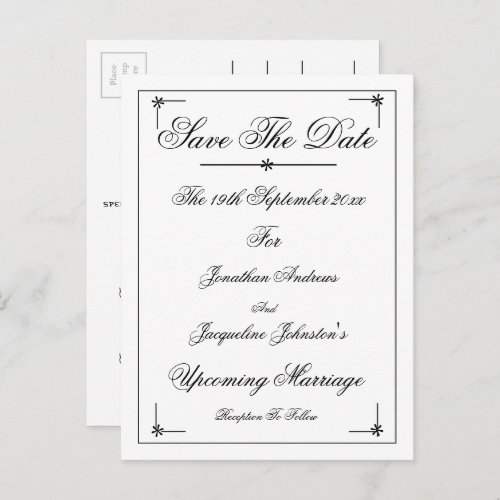 Romantic Elegant Save The Date Invitation Postcard