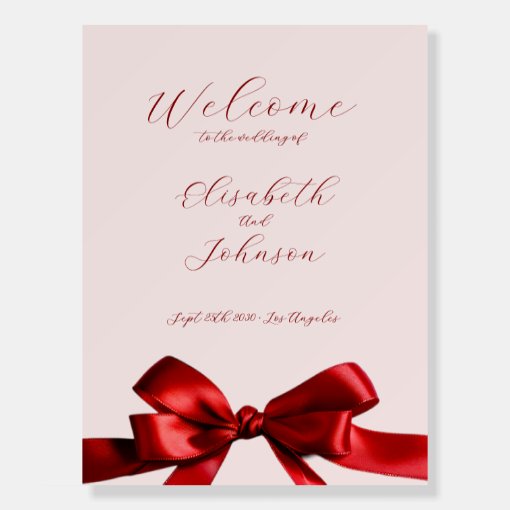 Romantic elegant script bow wedding welcome sign | Zazzle