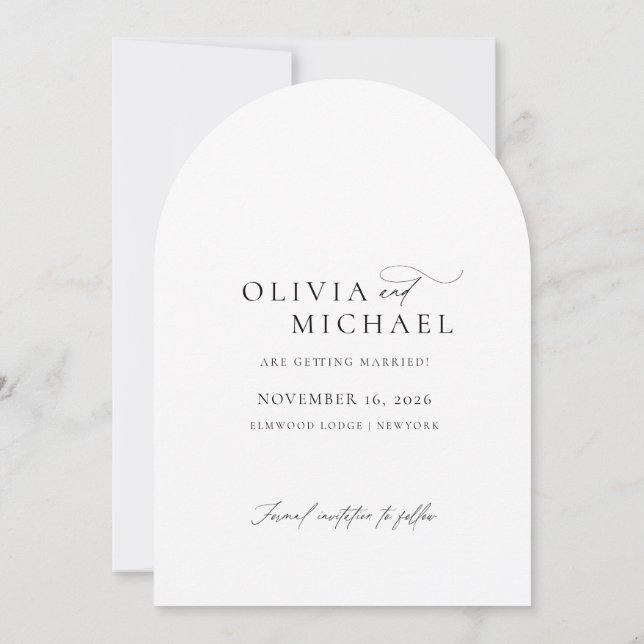 Romantic Elegant Script Photo Wedding Arch Save The Date (Back)