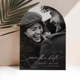 Romantic Elegant Script Photo Wedding Arch Save The Date