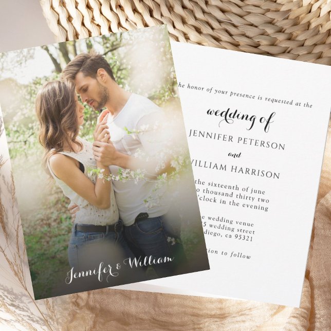 Romantic Elegant Script Photo Wedding Invitation  (Creator Uploaded)
