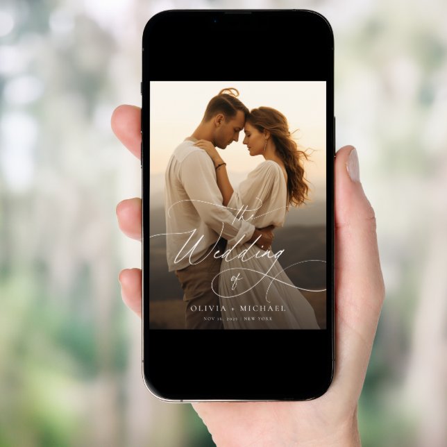 Romantic Elegant Script Sunset Photo Wedding Invitation (Front Digital)