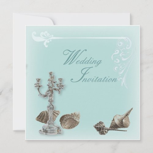 Romantic Elegant Seashell Beach Wedding Invitation