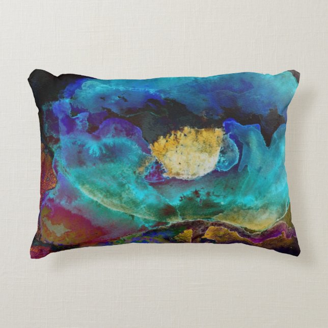 Romantic elegant teal floral watercolor painting accent pillow (Front)