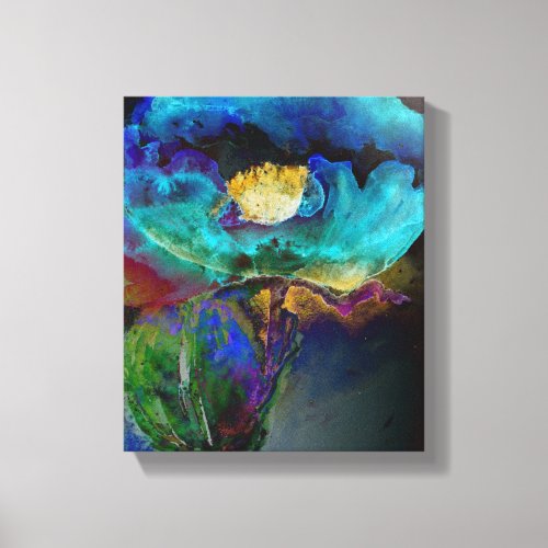 Romantic elegant teal floral watercolor painting canvas print