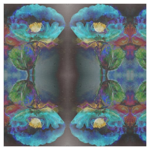 Romantic elegant teal floral watercolor painting fabric