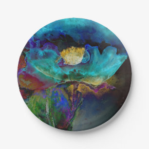 Romantic elegant teal floral watercolor painting paper plates