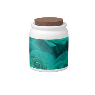 Romantic elegant teal - green roses candy jar
