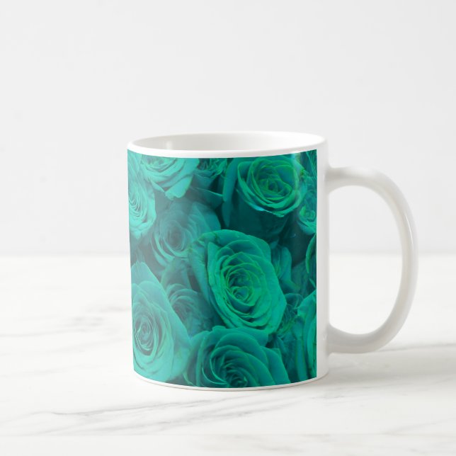 Romantic elegant teal - green  roses coffee mug (Right)