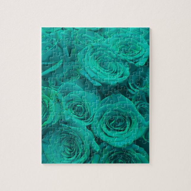 Romantic elegant teal - green  roses jigsaw puzzle (Vertical)