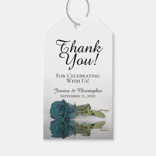 Romantic Elegant Teal Rose Wedding Thank You Gift Tags
