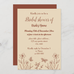 Romantic elegant terracotta floral bridal shower invitation