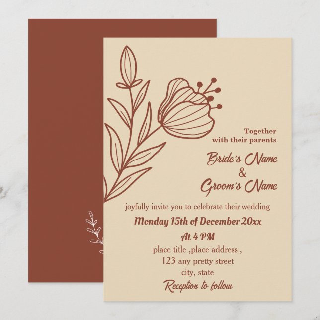 Romantic elegant terracotta floral invitation (Front/Back)