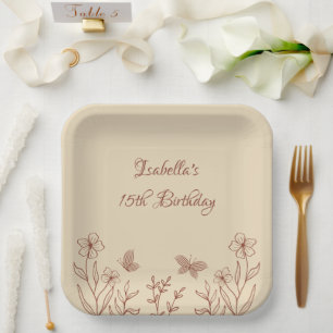 Romantic elegant terracotta floral paper plates