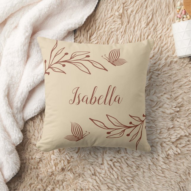 Romantic elegant terracotta floral throw pillow (Blanket)