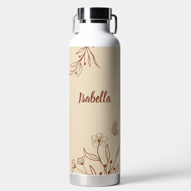 Romantic elegant terracotta floral  water bottle (Front)