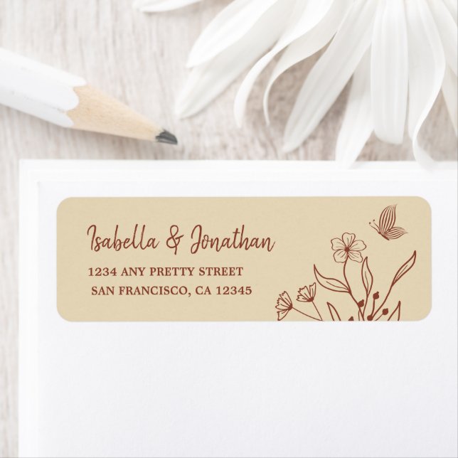 Romantic elegant terracotta floral wedding label (Insitu)