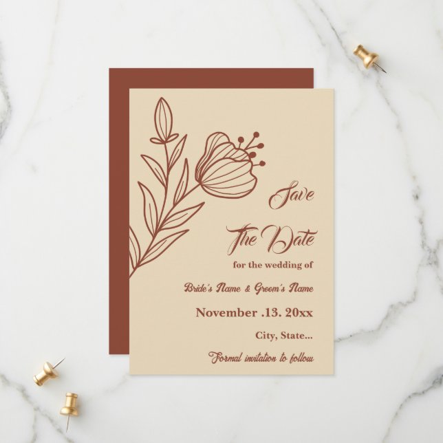 Romantic elegant terracotta floral wedding save the date (Front/Back In Situ)