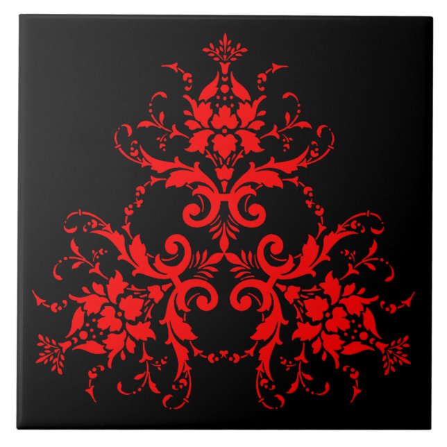 Romantic, Elegant Vintage Damask Red  Ceramic Tile (Front)