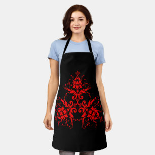 Romantic, Elegant Vintage Damask Red Goth Apron