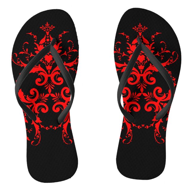 Romantic, Elegant Vintage Damask Red Goth  Flip Flops (Footbed)