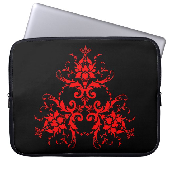 Romantic, Elegant Vintage Damask Red Goth Laptop Sleeve (Front)
