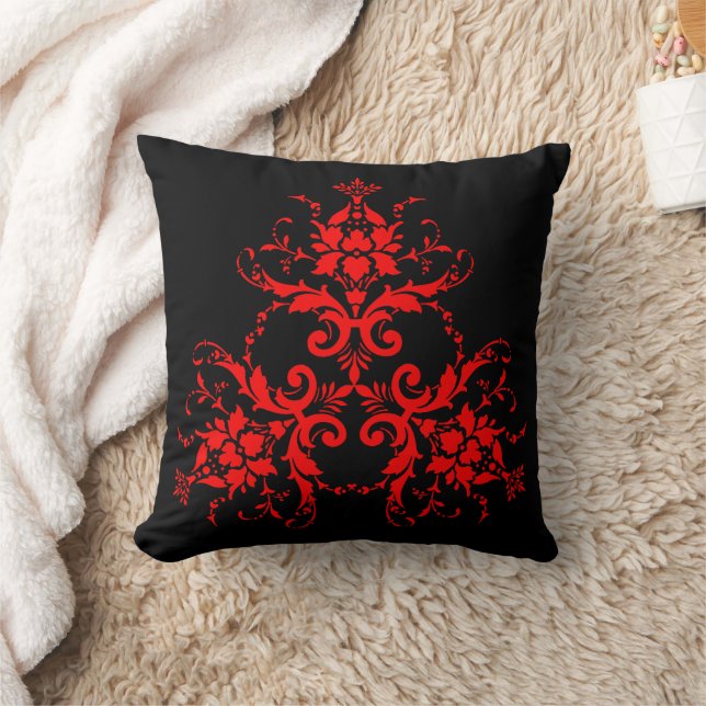 Romantic, Elegant Vintage Damask Red Goth Throw Pillow (Blanket)