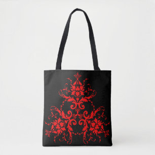 Romantic, Elegant Vintage Damask Red Goth Tote Bag