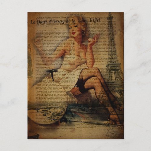 romantic elegant vintage girly paris fashion postcard