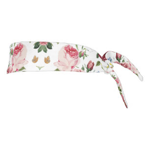 Romantic Elegant Vintage Pink English Roses Tie Headband