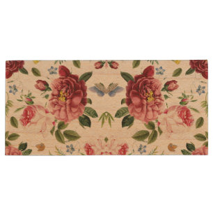 Romantic Elegant Vintage Pink English Roses Wood Flash Drive