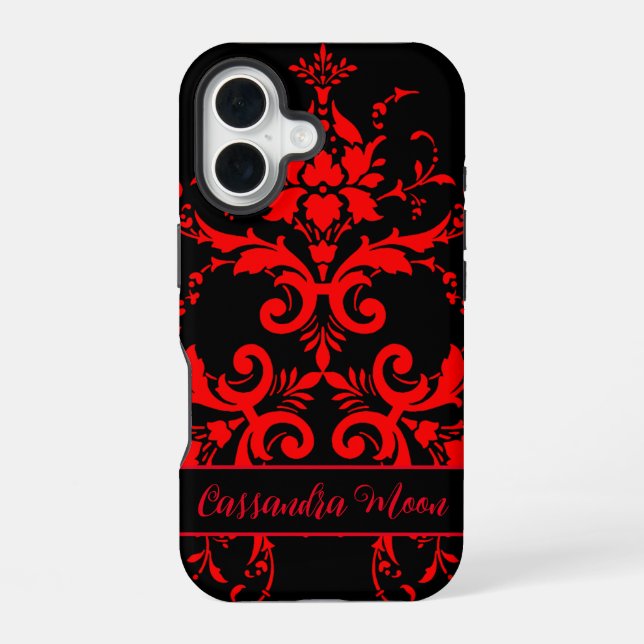 Romantic, Elegant Vintage Red Damask iPhone Case (Back)