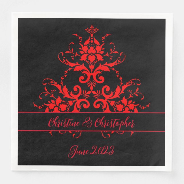 Romantic, Elegant Vintage Red Damask  Paper Dinner Napkins (Front)