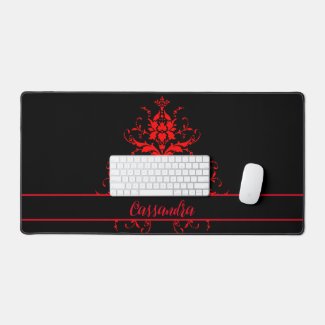 Romantic, Elegant Vintage Red Damask Personalized