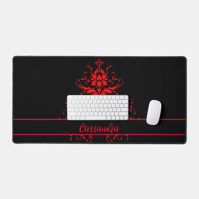 Romantic, Elegant Vintage Red Damask Personalized Desk Mat (Keyboard & Mouse)