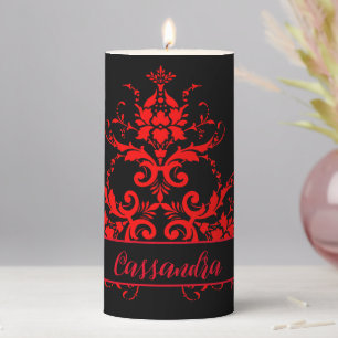 Romantic, Elegant Vintage Red Damask Pillar Candle