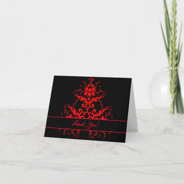 Romantic, Elegant Vintage Red Damask Thank You Card (Front)
