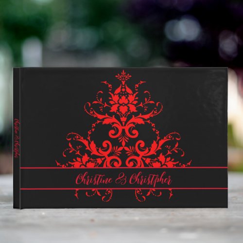 Romantic Elegant Vintage Red  Damask Wedding Guest Book