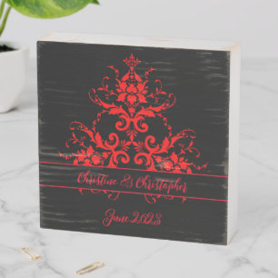 Romantic, Elegant Vintage Red Damask Wooden Box Sign