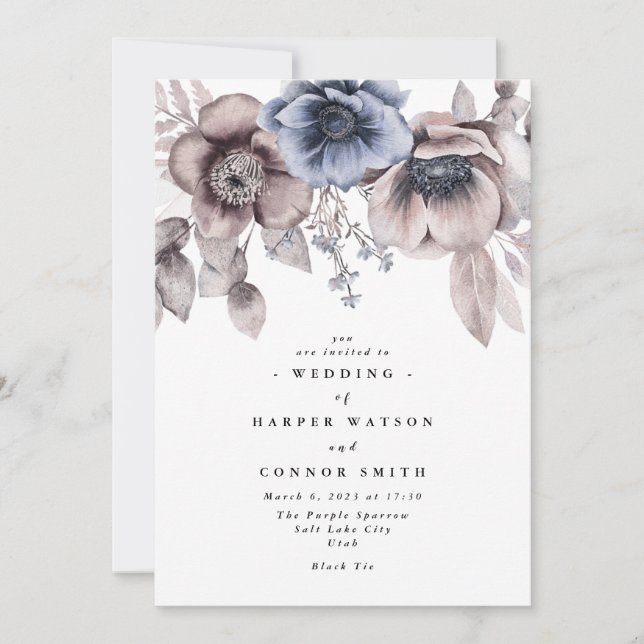 Romantic Elegant Watercolor Floral Wedding Invitation (Front)