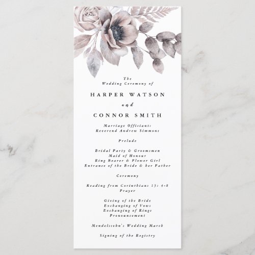 Romantic Elegant Watercolor Floral Wedding Program