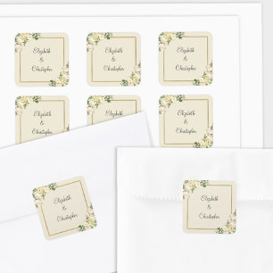 Romantic Elegant Wedding Floral Greenery Gold  Square Sticker